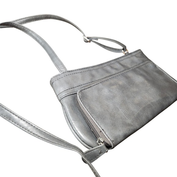 Gray Faux Leather Small Crossbody Purse Bag Multiple Pockets Travel Minimalist - Picture 2 of 12